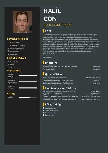 Fizik Öğretmeni CV Örnekleri cv indir